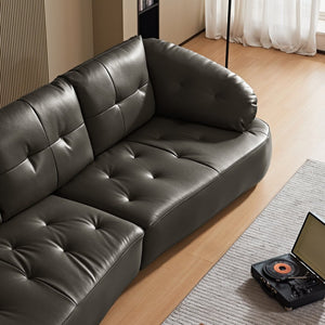 English Elm Modern Elliptical Three Seat Sofa Genuine Cowhide Leather Solid Wood Frame Living Room Black W1765S00135