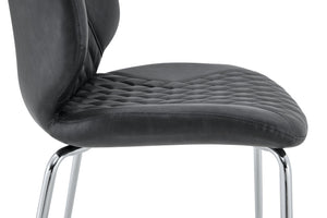 English Elm Dark Oil Waxed Faux Leather Dining Chair Set with Diamond Tufted High Back Metal Legs Dark Gray W3493P444883
