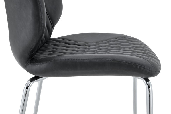 English Elm Dark Oil Waxed Faux Leather Dining Chair Set with Diamond Tufted High Back Metal Legs Dark Gray W3493P444894