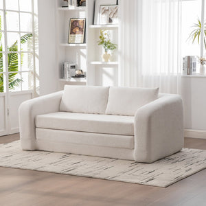 English Elm 71" Chenille Pull Out Sleeper Loveseat Convertible Floor Couch for Dorm or Guest Bedroom Ivory W3118P388899