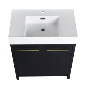 English Elm 30 Inch Freestanding Bathroom Vanity With Modern Resin Sink & Soft-Close Doors For Easy Storage W999S00178