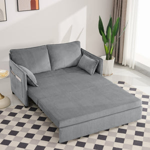 English Elm 55"convertible Corduroy Sofa Bed with Usb Port and Side Pockets for Small Apartments Grey W3373P405041
