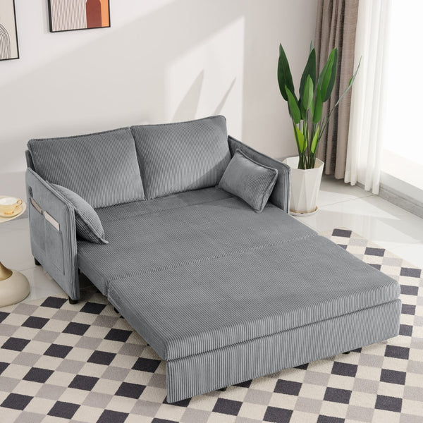 English Elm 55"convertible Corduroy Sofa Bed with Usb Port and Side Pockets for Small Apartments Grey W3373P405041