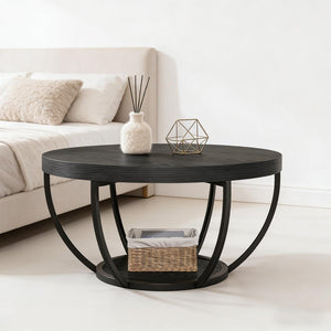 English Elm 2-tier Round Coffee Table Engineered Wood Top Arc Steel Legs Living Room Accent T3971P452225