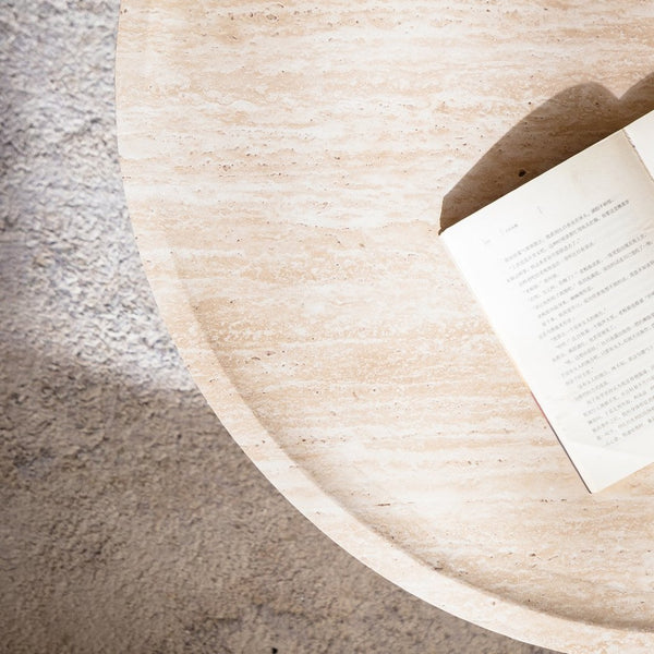 English Elm 31.5'' Round Drum Coffee Table with Amber Mars Texture for Modern Living Rooms W3081P394278