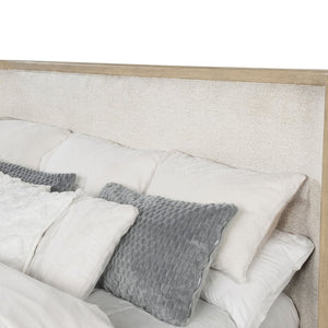 English Elm Kimpton Queen Platform Bed Tall Wingback Headboard Beige Upholstered Oak Veneer Frame B062S01739