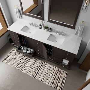 English Elm Espresso Double Bath Vanity 84" With Carrara Marble Top, Chrome Faucet Set & 34" Mirrors Included B2731S01043