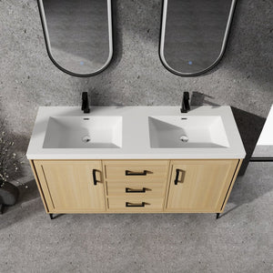 English Elm 60" Freestanding Bathroom Vanity With Double Sink, Soft-Close Doors & Drawers In Original Oak Finish P2 W1972P315237-GIGA