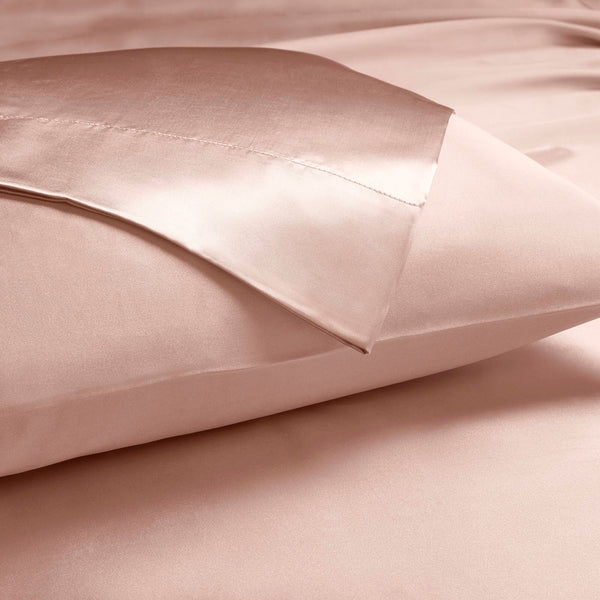 JLA Home Madison Park Essentials - Luxury Satin 6 PC Sheet Set — OEKO-TEX Certified, Wrinkle-Resistant, Silky Smooth for Beauty Sleep Blush MPE20-773
