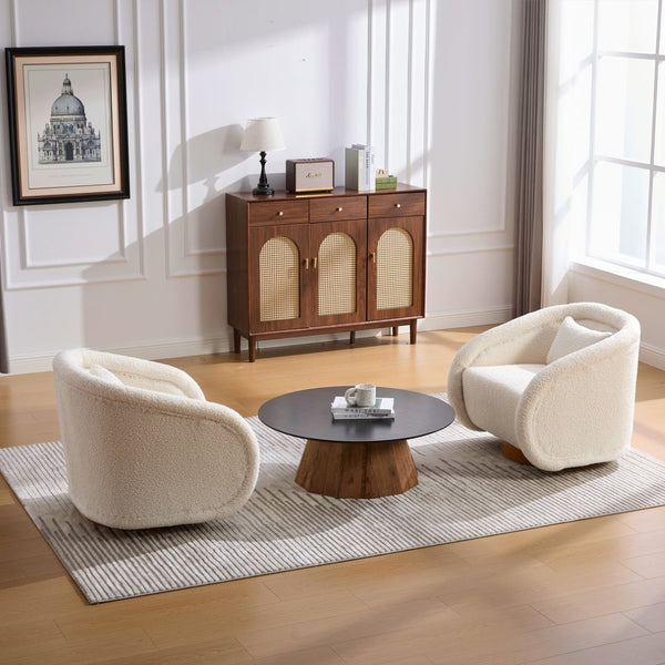 English Elm Swivel Barrel Chair Plush Teddy Fabric Pumpkin Silhouette for Living Room or Bedroom W3244P288825