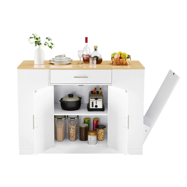 English Elm 53'' Kitchen Storage Islands with Drawers and Trash Can Storage, Modern Farmhouse Design, 53.2"W x 20.9"D x 38.0"H White W1820P281267