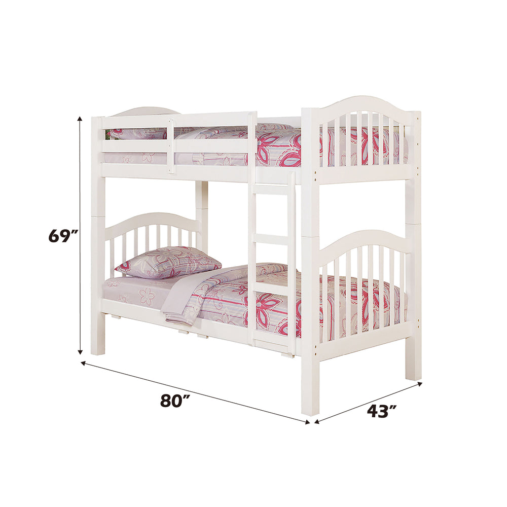 English Elm Heartland White Twin/Twin Bunk Bed with 14+14 Slat System, Convertible, Ladder & Guard Rail B2726S00230