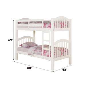 English Elm Heartland White Twin/Twin Bunk Bed with 14+14 Slat System, Convertible, Ladder & Guard Rail B2726S00230