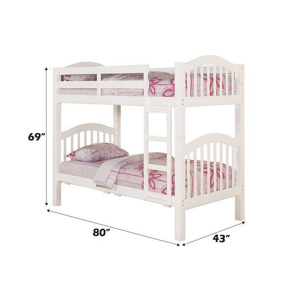English Elm Heartland White Twin/Twin Bunk Bed with 14+14 Slat System, Convertible, Ladder & Guard Rail B2726S00230