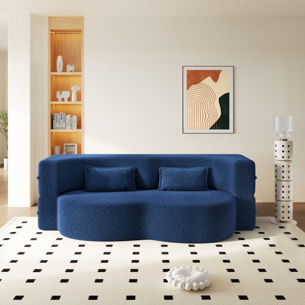 English Elm Modern Corduroy Floor Sofa Foldable Twin Sleeper Foam Filled for Dorms and Playrooms Blue W1885P446603