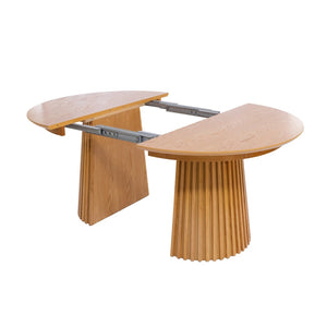 English Elm 47"-78" Extendable Round Oval Dining Table Fluted Pedestal Seats 8 Mid Century N768P399828N_N768P399829N