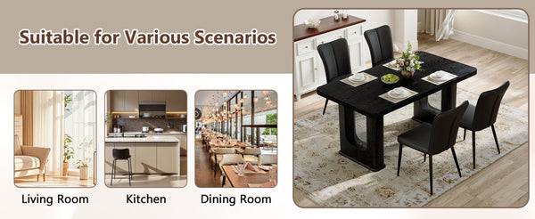 English Elm Table Set: Modern Black Wood Textured Dining Table With 4 Stylish Pu Chairs For Contemporary Dining W1151S04314-GIGA