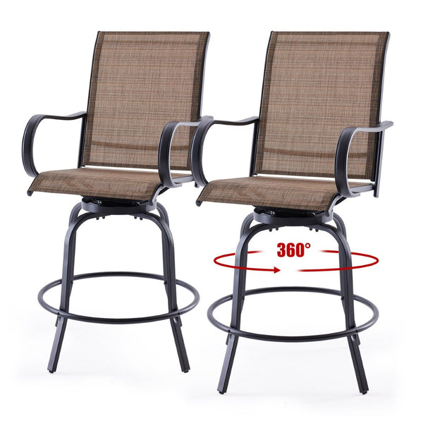 English Elm Patio Swivel Barstools Set of 2 Textilene Mesh Powder Coated Frame All Weather Seating Brown T3623P437331