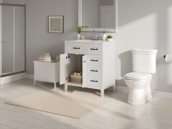 English Elm [video] 30 Inch Freestanding Bathroom Vanity White Mdf Pine Legs Ceramic Sink Soft Close N759P394442K