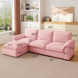 English Elm Cloud Sectional Sofa with Movable Chaise Soft Chenille Upholstery for Modern Living Rooms Pink W1359S00063