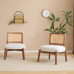 English Elm Christopher Knight Home® - [Set of 2] Modern Lounge Chair with Polyester Upholstery and Solid Wood Base — Minimalist Comfort for Home Beige,Walnut N767P241728B