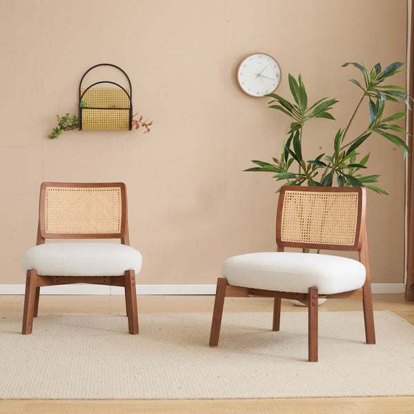 English Elm Christopher Knight Home® - [Set of 2] Modern Lounge Chair with Polyester Upholstery and Solid Wood Base — Minimalist Comfort for Home Beige,Walnut N767P241728B