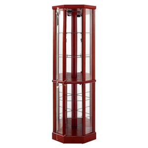 English Elm 6 Shelf Lighted Corner Curio Cabinet with Adjustable Tempered Glass Shelves, Acrylic Mirror Back, Solid Wood Frame Cherry W1693P170931