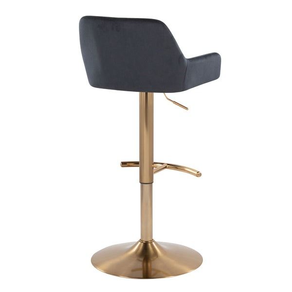 English Elm Daniella Adjustable Barstools Set Of 2 In Plush Black Velvet & Gold Metal - Stylish Swivel Design B202S00822