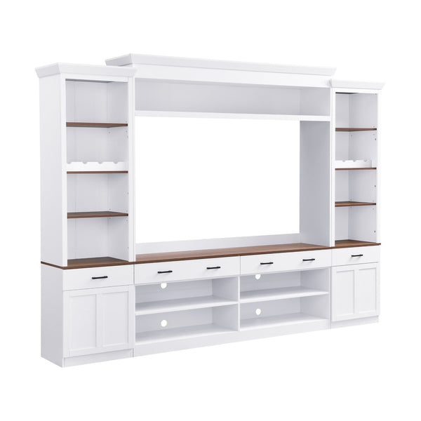 English Elm Farmhouse Mid-century Entertainment Center Walnut Black with Wine Rack for Living Room White + Deep Walnut N721S000046K-1