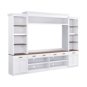 English Elm Farmhouse Mid-century Entertainment Center Walnut Black with Wine Rack for Living Room N721S000046K-2