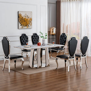 English Elm Marble Dining Table For 6-8 People, 70'' Rectangle Faux Marble Top With Stylish Chrome Base Finish W3456S00013