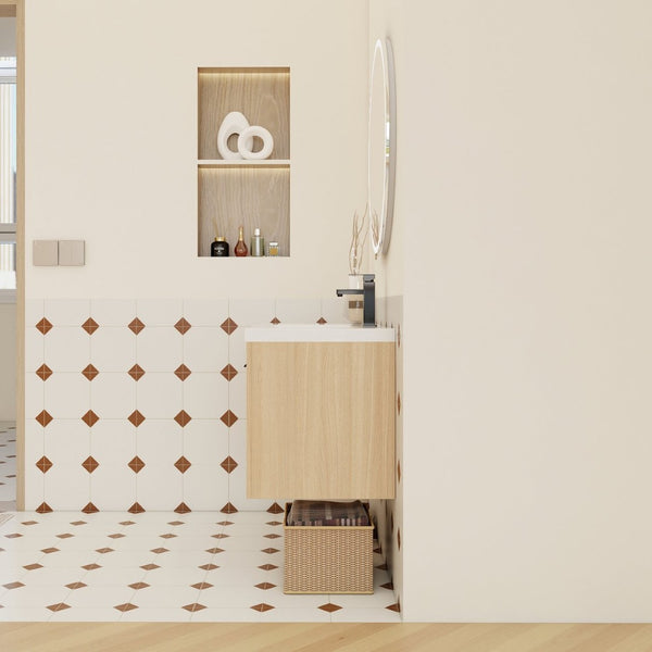 English Elm 36" Floating Bathroom Vanity Light Oak Modular Cabinet with Gel Coat Integrated Sink W3450S00082