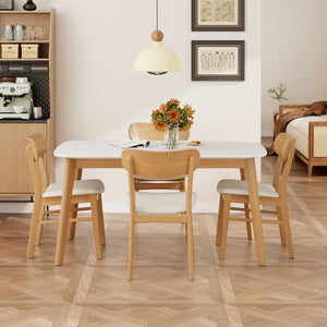 English Elm [video] 5 Piece Mid-century Rubberwood Dining Set with Cushioned Chairs for Modern Homes Light Beige,White+Oak N759S005002K