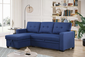English Elm Convertible Upholstered Sectional Sofa with Pull-out Chaise Sleeper and Storage Blue B2730S00006