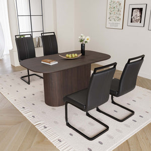 English Elm 63 Mdf Brown Rectangular Dining Table and Pu Leather Chair 5 Piece Set for Kitchen W2189S00891