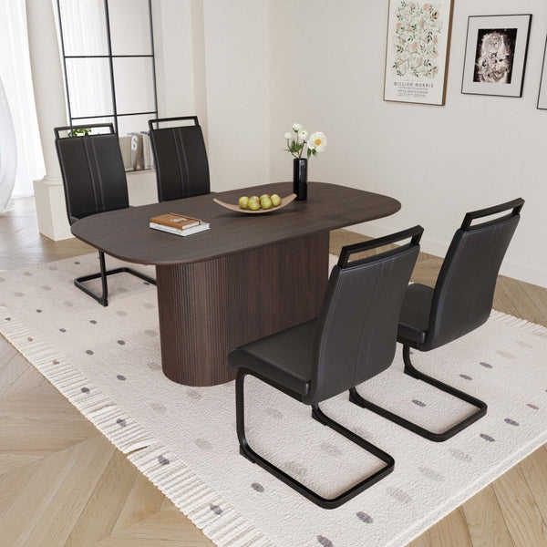 English Elm 63 Mdf Brown Rectangular Dining Table and Pu Leather Chair 5 Piece Set for Kitchen W2189S00891