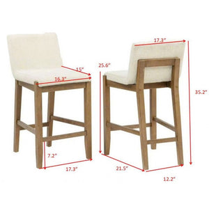 English Elm Solid Wire-brushed Wood Counter Stools Set of 2 with Flax Cushion for Kitchen Island B011P474549