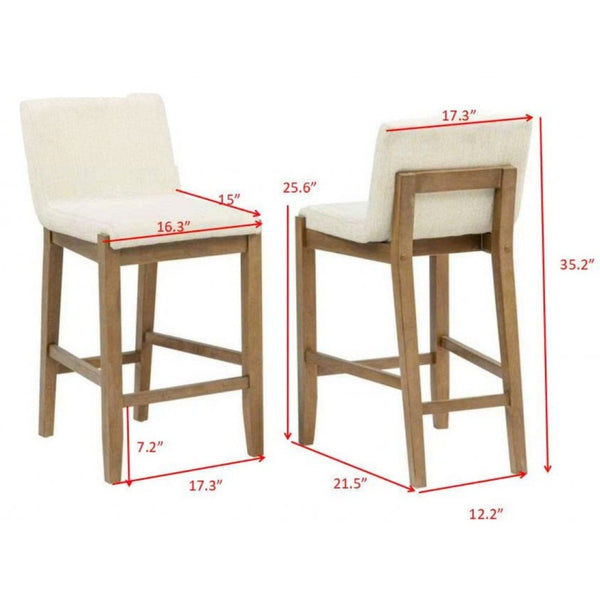 English Elm Solid Wire-brushed Wood Counter Stools Set of 2 with Flax Cushion for Kitchen Island B011P474549