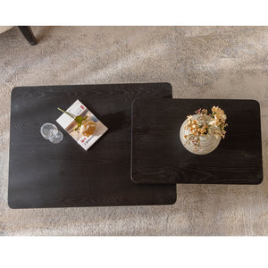 English Elm Vintage Retro Square Coffee Table Set with Wood Grain MDF Veneer & Fir Frame, Sturdy 110lb Capacity, Stylish Living Room Accent (Set of 2) Black W757P235685