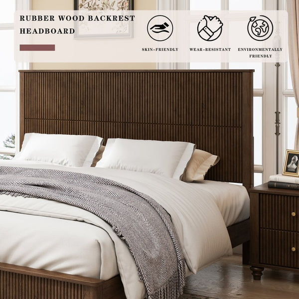 English Elm Solid Rubberwood Queen Platform Bed Tall Headboard Natural Grain No Box Spring W1716S00017