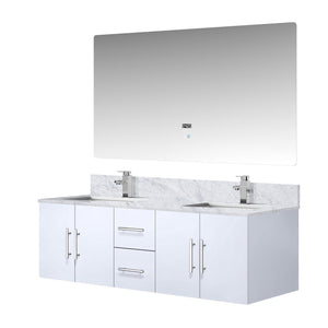 English Elm Glossy White Double Bath Vanity Set With Carrara Marble Top, Chrome Faucet & Led Mirror For Elegance B2731S00989
