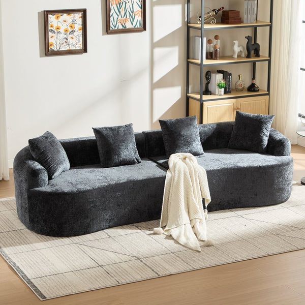 English Elm Curved Chenille Loveseat with Memory Foam Cushions for Compact Living Spaces Black W2915S00081