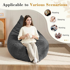 English Elm Ergonomic Oversized Corduroy Bean Bag with Washable Cover for Cozy Living Spaces W3737P423705
