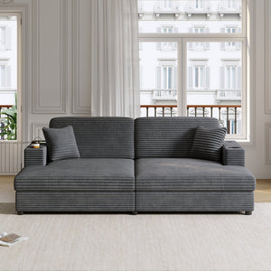 English Elm 86.5" Oversized Loveseat Chaise Lounge Sectional Sofa Bed Corduroy with USB Ports, Cup Holders & Pillows Dark Gray N719P232602R