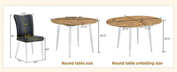English Elm Table and Chair Set Extendable Round to Oval Wood Grain Mdf with Four Pu Seats W1151S03960