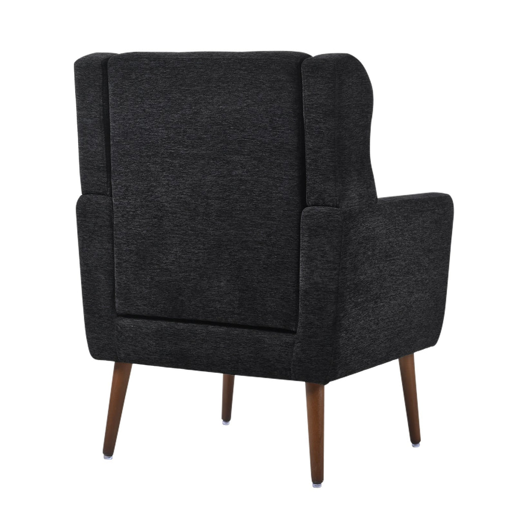 English Elm Modern Accent Chair Chenille Upholstered Ergonomic Lounge Armchair with Wood Legs and Pillow for Reading Comfort and Stylish Living Room Seating Black W1028P382764