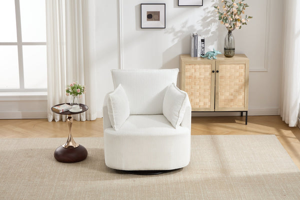 English Elm swivel Barrel Accent Chair with Solid Wood Frame & Metal Base, 350 lb Capacity, Sleek Curved Backrest Elegance White W2120P293677