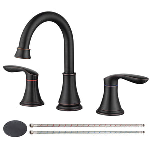 English Elm 2-Handle Widespread Bathroom Sink Faucet In Oil-Rubbed Bronze With 360° Swivel Spout & Drain Assembly T3177P277548