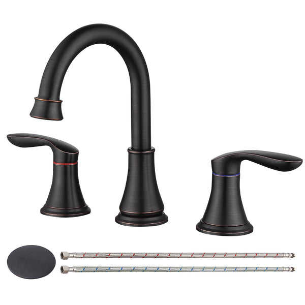 English Elm 2-Handle Widespread Bathroom Sink Faucet In Oil-Rubbed Bronze With 360° Swivel Spout & Drain Assembly T3177P277548