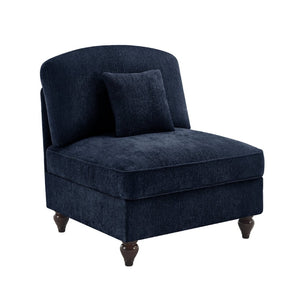 English Elm Armless Chenille Sofa Sculptural Spindle Legs Silver Thread Upholstery Living Room Blue W3041P332625